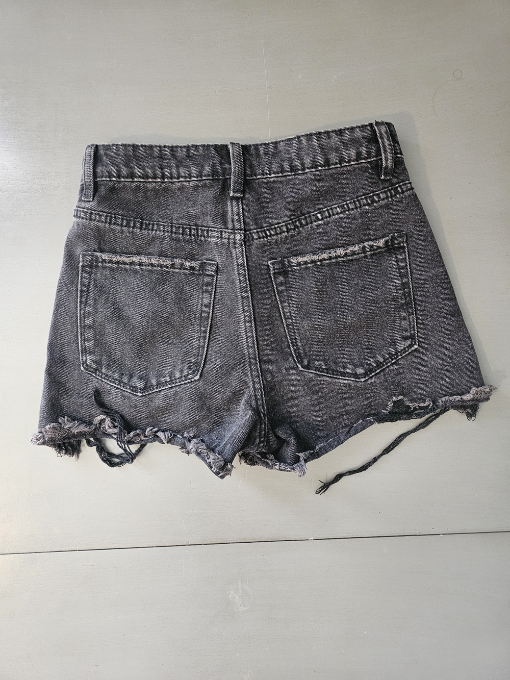 Black High Waist Denim Shorts Distressed Cutoff Raw Hem Vervet